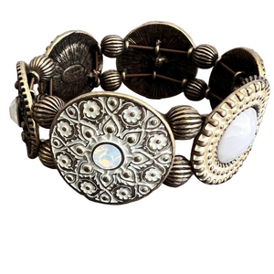 Lia Sophia Bronze and White Textured Patterned Stretch Bracelet
